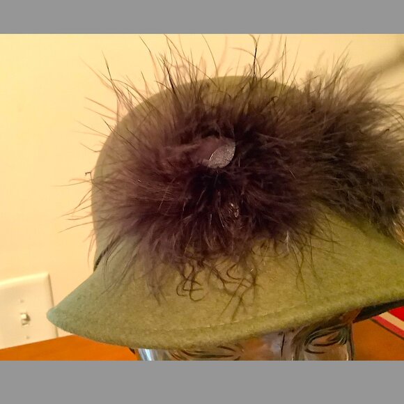 Set: Olive Green wool hat & silk scarf, multi-colored rectangle floral pattern main image 9